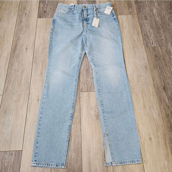 NWT Good American Good Boy Straight Leg Jeans Split Leg Light Denim Women's 10 - Picture 1 of 10